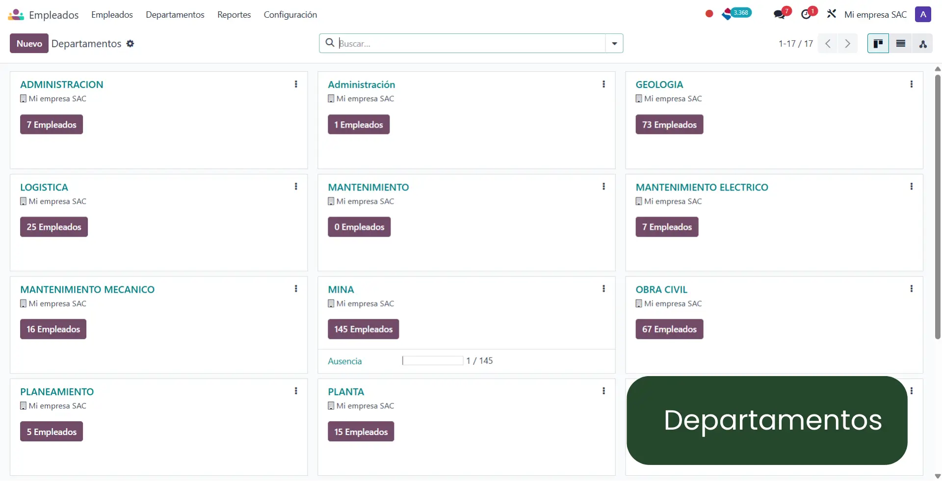 Departamentos Odoo Planillas