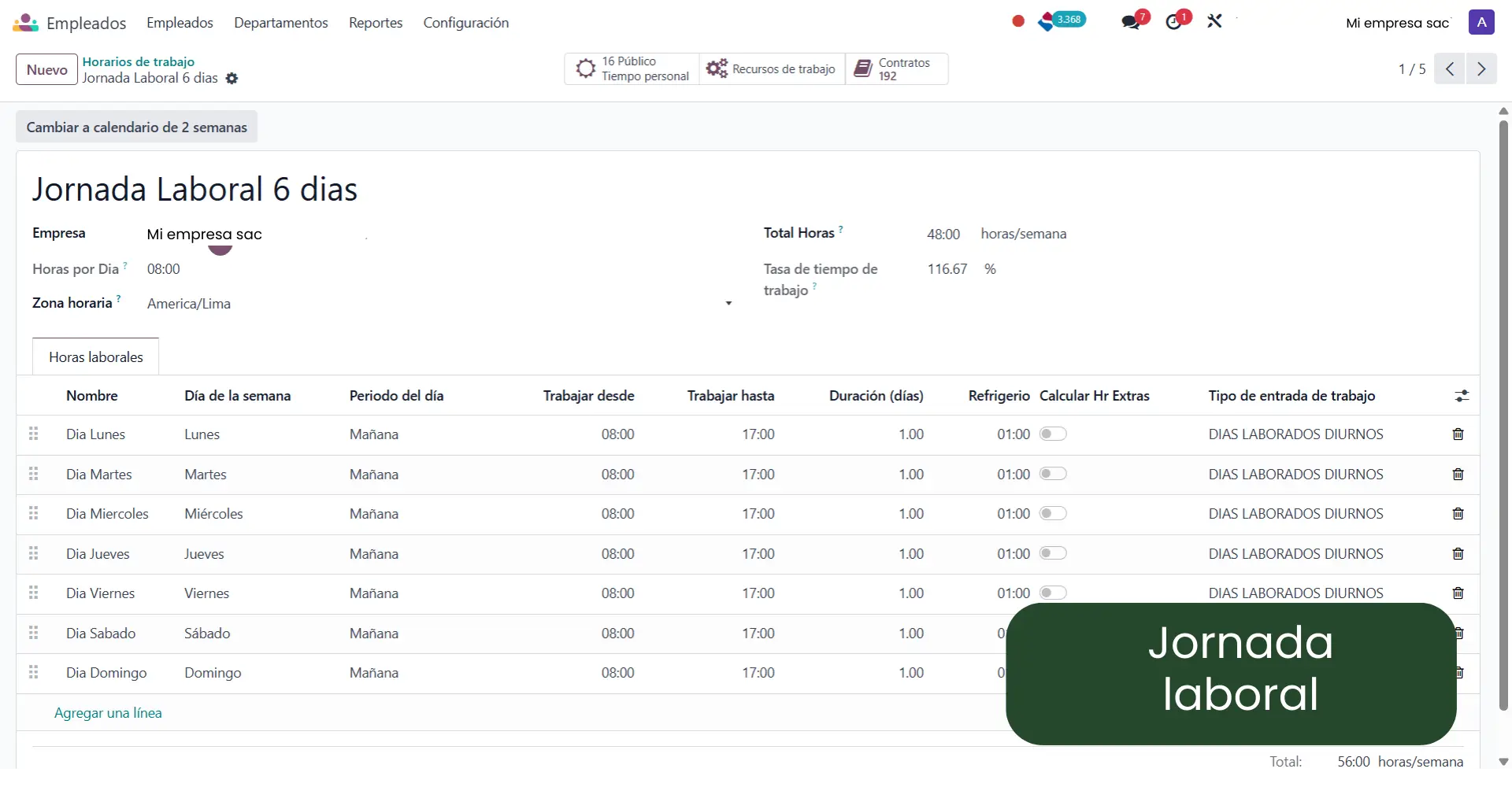 Jornadas Laborales Odoo Planillas